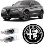 Never Fade Alfa Romeo Door Light Logo, Projection Ghost Shadow Welcome Puddle Light Compatible with Stelvio Mito Giulietta Giulia 147 159 Accessories (White)