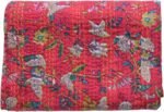 Indian handblock Kantha Floral Printed Handmade Quilted Blanket- Vintage Cotton Quilts Queen Size- Kantha Stitch Reversible Throw Blanket- Quilts from India - Image 2