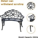 JARDIN DE CENTENNIAL Patio Garden Bench Metal Park Bench Cast Aluminum Outdoor Furniture with Floral Rose for Patio,Park,Lawn,Yard (Copper) - Image 5