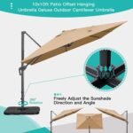 Sunnyglade 10x10Ft Cantilever Patio Umbrella Square Deluxe Offset Umbrella 360°Rotation & Integrated Tilting System Heavy Duty Patio Hanging Umbrella for Market Garden Deck Pool Backyard Patio (Tan) - Image 3