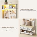 Gurexl 67” Farmhouse Hall Tree with Shoe Storage, Auto Sensor Wood Coat Tree with LED Lights, 3-in-1 Entryway Bench with Coat Rack, Hooks and Drawers for Hallway, Living Room, Bedroom (White) - Image 3