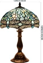 WERFACTORY Tiffany Lamp Sea Blue Stained Glass Table Lamp 12X12X18 Inches Dragonfly Style Desk Reading Light S147 Series - Image 5