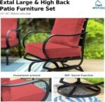 MFSTUDIO 5 Pieces Patio Conversation Sets,Outdoor Metal Furniture Sofas with 1 x 3-Seat Sofa, 2 x Swivel Chairs,2 x Ottoman,Wrought Iron Frame with Red Cushion for Patio Courtyard Balcony - Image 6