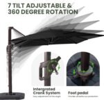 9' X 12' Cantilever Patio Umbrella with Base Included Rectangular Outdoor Large Offset Umbrellas with 7 Tilts Adjustable 360°Rotation for Deck Pool Garden Backyard, Black - Image 4