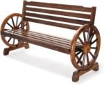 VINGLI Rustic Wooden Wheel Bench Outdoor Bench, Patio Bench Wagon Slatted Seat, Garden Benches for Outdoors 350lbs High Capacity, Weather Resistance (Rustic, 55in)