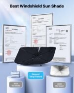 [Upgraded] Nmoiss Windshield Sun Shade Umbrella - [Vinyl Coating Heat Shield] Protect Car from Sun Rays & Heat Damage Keep Cool and Protect Interior, Spring Structure Edge Medium 56" L x 31" W - Image 4