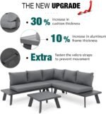 Soleil Jardin 4-Piece Outdoor Patio Furniture Set L-Shaped Aluminum Sectional Sofa with Coffee Table All-Weather Patio Conversation Set with Cushions, Dark-Grey - Image 2