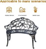 JARDIN DE CENTENNIAL Patio Garden Bench Metal Park Bench Cast Aluminum Outdoor Furniture with Floral Rose for Patio,Park,Lawn,Yard (Copper) - Image 3