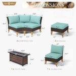 Sophia & William Patio Furniture Set with Fire Pit Table, 8 Piece Half Moon Outdoor Wicker Sectional Sofa Set, Rattan Conversation Set with 56-Inch Fire Pit Table & Ottoman (Aqua Blue) - Image 7