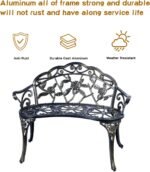 JARDIN DE CENTENNIAL Patio Garden Bench Metal Park Bench Cast Aluminum Outdoor Furniture with Floral Rose for Patio,Park,Lawn,Yard (Copper) - Image 4