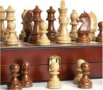 20" Extra Large Folding Chess Set - Walnut Wood Board & Weighted PVC Pieces - Portable Tournament Game for Adults, Travel, Gifts (Perfect for Beginners & Adults) - Image 3