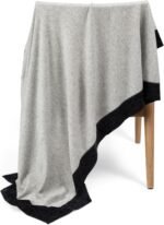 Jet&Bo Luxurious Cashmere Merino Blend Travel Blanket, Airplane-Ready Cashmere Travel Throw in Packable Pouch, Soft, Lightweight and Breathable 55"x45" (Gray and Charcoal)