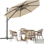 Greesum 10FT Outdoor Patio Umbrella with High Pedel and 4 Gear Heights, Large Offset Market Umbrella with 360-degree Rotation, Without Base, Hanging Outdoor Shade for Garden, Lawn, Pool, Beige
