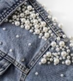 Kedera Women's Jean Jacket Embroidered Rivet Pearl Short Denim Jacket Coat - Image 6