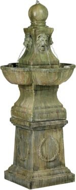 Royal Lion 54" High Large Italian Outdoor Decor Faux Stone Floor Fountain Standing Pedestal Tall Bubbler Water Feature for Outside Garden Patio Yard Backyard Porch Deck Relaxation - John Timberland