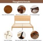 Merax Queen Size Bamboo Platform Bed, Mid-Century Modern Bed Frame with Tall Headboard, Solid Sustainable Bedframe Queen-Size, Wood Slat Support, No Box Spring Needed, Easy Assembly, Natural - Image 5