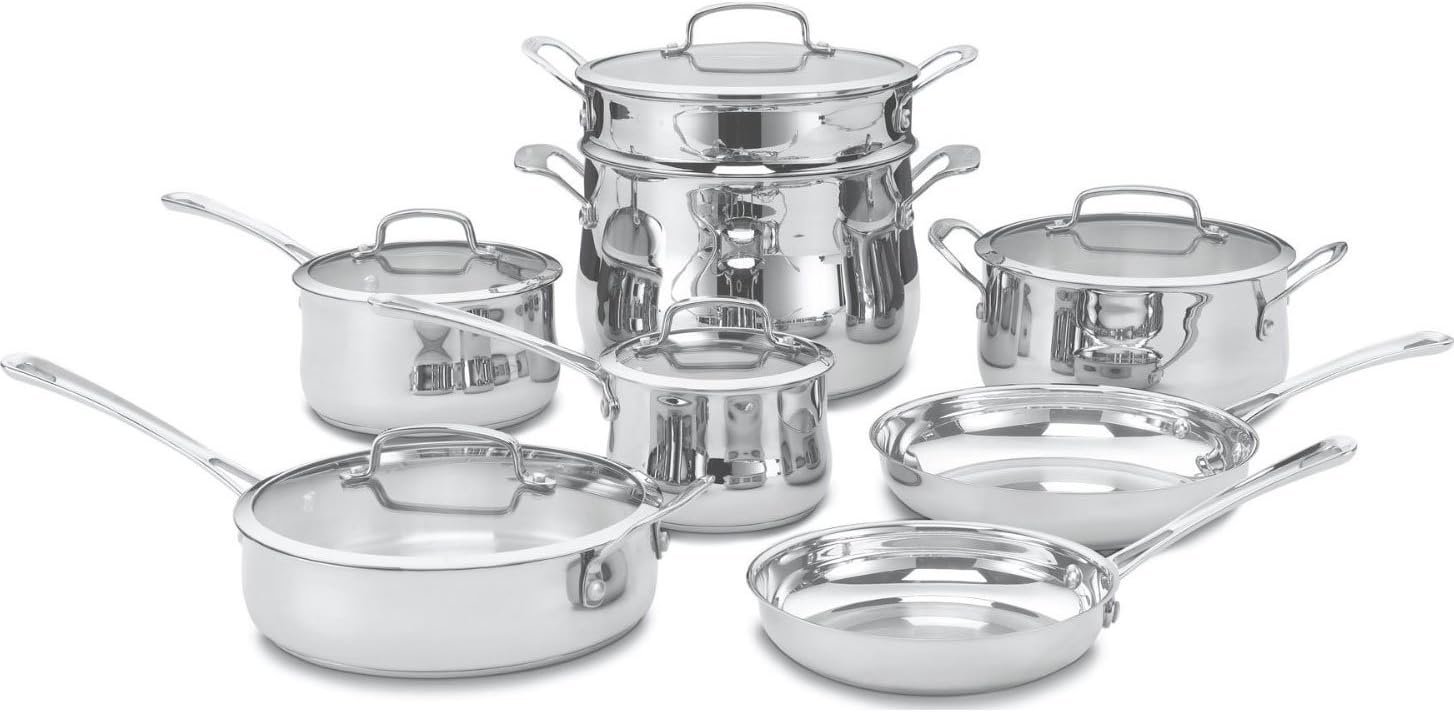 71YuYNGJb8L._AC_SL1454_.jpg Cuisinart Contour Stainless 13-Piece Cookware Set,Silver - Image 1