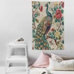 MaSiledy Tapestry Chinoiserie Peacock And Flowers Aesthetic Bedroom Tapestries Chinoiserie Asian Farmhouse Tapestry As Wall Art Wall Hanging for Dorm Living Room Landscape 40"x60" - Image 8