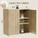 Fluted Buffet Cabinet Sideboard with Storage, Wooden Credenza with 2 Doors & Adjustable Shelf, Modern 15" Deep Accent Cabinet for Living Room, Kitchen Dining Room Entryway,Natural Oak - Image 3