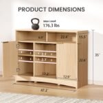 Amada Coffee Bar Cabinet with Wine Glass Rack, 47.2" Buffet Sideboard with Adjustable Shelves, Storage Cabinet for Kitchen,Entryway,Dining Room, Home Bar, Holds 200 lbs, Soft-Close Hinges,Natural Oak - Image 2