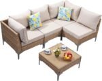 5-Piece Patio Furniture Set, Outdoor Wicker Sectional Sofa with Coffee Table, Anti-Slip & Thick All-Weather Cushions for Party, Garden, Backyard, Beige - Image 8