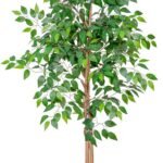 5FT Artificial Ficus Tree with White Planter, Realistic Faux Silk Indoor Outdoor Plant for Home Office Living Room, Porch, Garden Decor