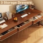 70.86" Long Solid Wood Desk with 3 Drawers Home Office Computer Desk Mid Century Modern Large Study Writing Desk Simple Real Wood Desk Study Table Workstation, Walnut - Image 5