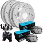R1 Concepts Front and Rear Brake Kit For 2009-2014 Acura TSX, 2008-2012 Honda Accord EX, EX-L Coupe & Sedan| Drilled Slotted Brake Rotors| Ceramic Brake Pads and Rotors Kit| Hardware included