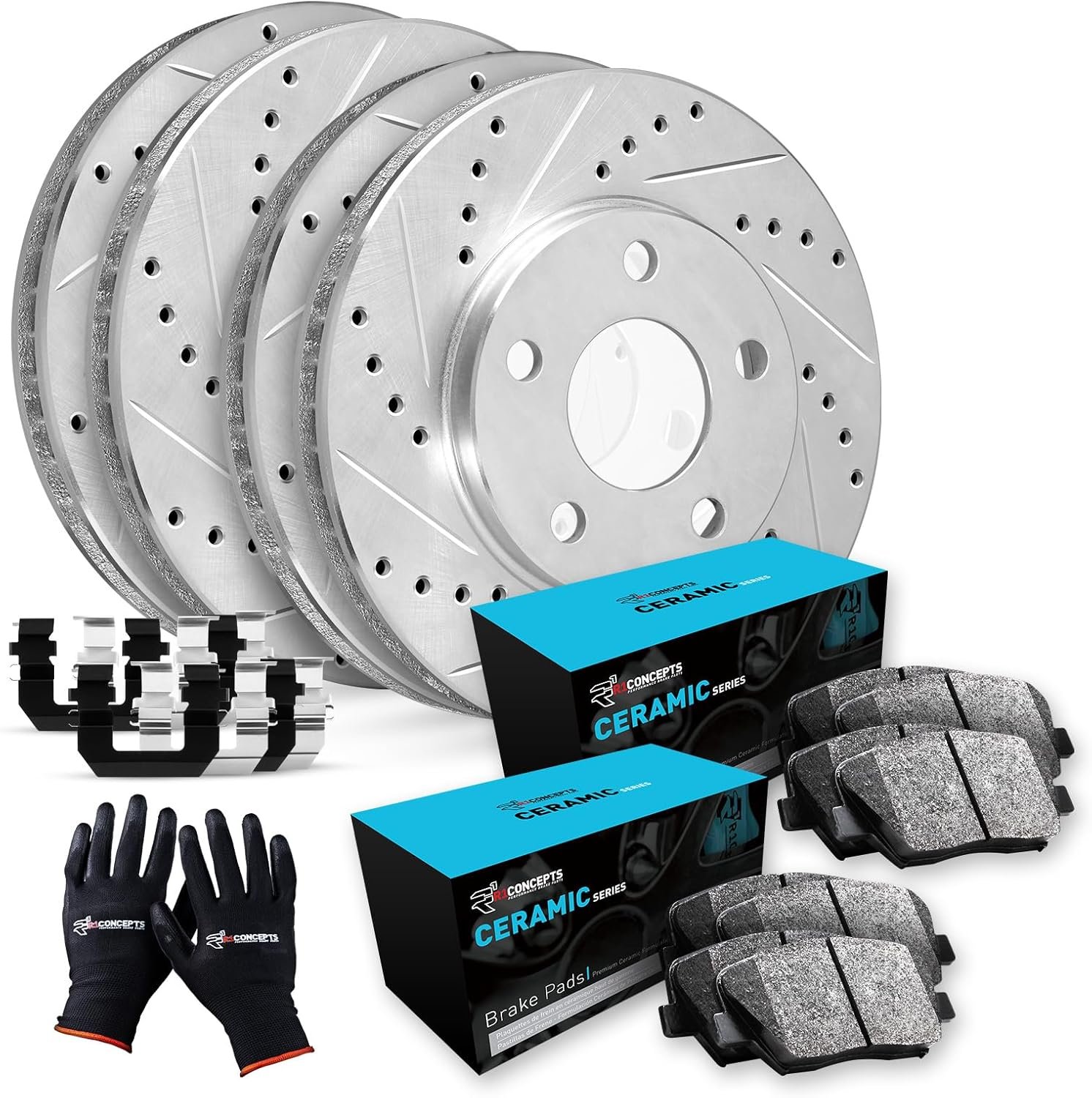 71bqMAeLewL._AC_SL1500_.jpg R1 Concepts Front and Rear Brake Kit For 2009-2014 Acura TSX, 2008-2012 Honda Accord EX, EX-L Coupe & Sedan| Drilled Slotted Brake Rotors| Ceramic Brake Pads and Rotors Kit| Hardware included - Image 1