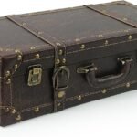 DreamsEden Small Wooden Storage Suitcase, Vintage Decorative Box with Strap, Portable Wood Storage Trunk Chest Keepsake Case (Brown)