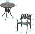 NUU GARDEN 3 Piece Outdoor Cast Aluminum Bistro Table Set Rustproof Table and Chairs with Umbrella Hole for Backyard, Balcony, Front Porch, Black - Image 4