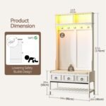 Gurexl 67” Farmhouse Hall Tree with Shoe Storage, Auto Sensor Wood Coat Tree with LED Lights, 3-in-1 Entryway Bench with Coat Rack, Hooks and Drawers for Hallway, Living Room, Bedroom (White) - Image 5