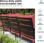 MFSTUDIO 5 Pieces Patio Conversation Sets,Outdoor Metal Furniture Sofas with 1 x 3-Seat Sofa, 2 x Swivel Chairs,2 x Ottoman,Wrought Iron Frame with Red Cushion for Patio Courtyard Balcony - Image 2