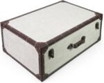DreamsEden Large Decorative Wooden Storage Box, 23.5''L x 14''W - Vintage Suitcase Chest Trunk with Hinged Lid, Linen-Fabric Cover