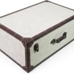 DreamsEden Large Decorative Wooden Storage Box, 23.5''L x 14''W - Vintage Suitcase Chest Trunk with Hinged Lid, Linen-Fabric Cover
