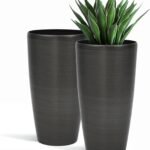 22.8" Tall Planters Set of 2, High-Density Resin Brushed Outdoor Pots for Plants, Versatile Indoor/Outdoor Flower Pots w/Drainage Hole for Patio Garden Porch & Living Room Decor, Ideal Gift