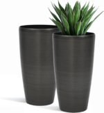 22.8" Tall Planters Set of 2, High-Density Resin Brushed Outdoor Pots for Plants, Versatile Indoor/Outdoor Flower Pots w/Drainage Hole for Patio Garden Porch & Living Room Decor, Ideal Gift