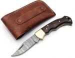 6.5" Handmade Damascus Steel Folding Hunting Knives For Men, Pocket Knife For Camping, Survival, Skinning And Outdoor Activities With Leather Sheath. (Rosewood) - Image 7