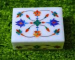 Floral Symmetry Marble Inlay Jewelry Box Gorgeous Handmade Organizer Trinket Box (4 X 3 inch) with Floral Inlay - Shiny Decorative Marble Ring Box Inlay Art - Unique Art work Great Birthday Gift - Image 2
