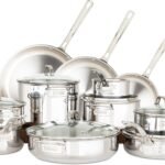 Viking 3-Ply Pots and Pans Set, 17 Piece Stainless Steel Cookware Glass Lids, Steamer Insert, Silver