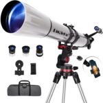 Telescope for Adults High Powered, 90mm Aperture 900mm Professional Astronomical Refractor Telescope for Beginners, Fully Multi-Coated High Light Transmittance for Ground&Moon Observation（Silver Gray）