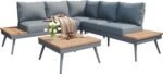 Outdoor V-Shaped 4-Piece Alum Patio Sofa Set, L-Shaped Conversation Set with Coffee Table, Aluminum Frame, Faux Wood, Outdoor Sectional Sofa Set for Garden - Image 5