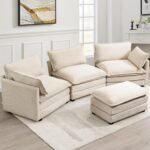ROWHY Oversized Modular Sectional Sofa with Movable Ottoman, 112 Inch 4 Seat Modern Corduroy Sofa Set, Convertible L Shaped Couch for Living Room and Office, Beige - Image 3