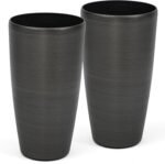 22.8" Tall Planters Set of 2, High-Density Resin Brushed Outdoor Pots for Plants, Versatile Indoor/Outdoor Flower Pots w/Drainage Hole for Patio Garden Porch & Living Room Decor, Ideal Gift - Image 2