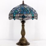 WERFACTORY Tiffany Lamp Sea Blue Stained Glass Table Lamp 12X12X18 Inches Dragonfly Style Desk Reading Light S147 Series - Image 3