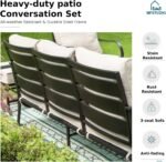 MFSTUDIO 5 Pieces Patio Conversation Sets,Outdoor Metal Furniture Sofas with 1 x 3-Seat Sofa, 2 x Swivel Chairs,2 x Ottoman,Wrought Iron Frame with Beige Cushion for Patio Courtyard Balcony - Image 2