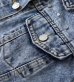 Kedera Women's Jean Jacket Embroidered Rivet Pearl Short Denim Jacket Coat - Image 5