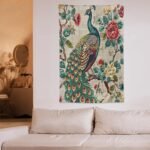 MaSiledy Tapestry Chinoiserie Peacock And Flowers Aesthetic Bedroom Tapestries Chinoiserie Asian Farmhouse Tapestry As Wall Art Wall Hanging for Dorm Living Room Landscape 40"x60" - Image 6