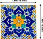 Mexican Talavera Tile Spanish Mediterranean Art Colorful 4"x4" Ceramic Hand Painted Mosaic for Bathroom, Wall, Mirror, Kitchen Rustic Decor Pottery (20, Multi1) - Image 3