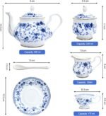 Bone China Tea Set, 21-Pieces Porcelain Tea Set for Adults, Tea Cups And Saucers for 6, with Teapot, Spoons, Sugar Bowl, Creamer Pitcher, Vintage Tea Set for Women Tea Party (Blue) - Image 9